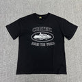 White Graphic Print Black T-Shirt Unisex Streetwear Casual Short Sleeve Tee