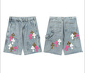 Chrome Hearts Light Blue & Pink-White Leopard Cross Patch Denim Shorts