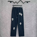 Chrome Hearts Offset Cross Applique Straight-Leg Lounge Pants (Black)