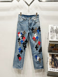 Chrome Hearts Multi-Color & Leopard Cross Patch Denim Jeans
