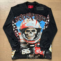 GodSpeed Washed Black Racing Skull Graphic Long Sleeve T-Shirt